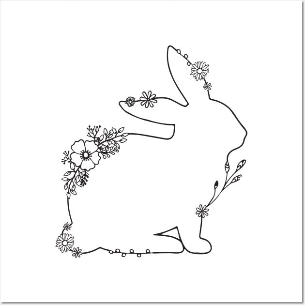 Floral Rabbit Drawing Wall Art by aterkaderk